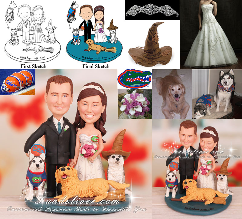 Pet Wedding Cake Topper Husky and Golden Retriever Theme